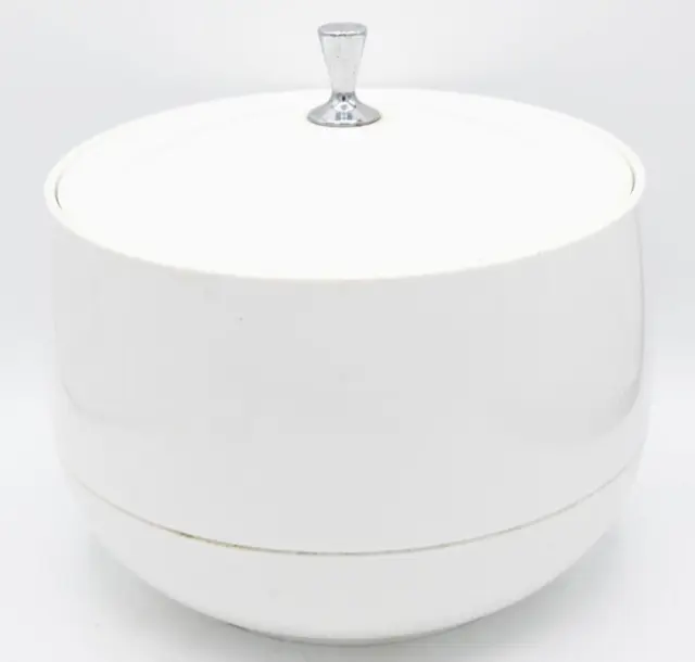 Vtg Round White MCM Atomic Ice Bucket Barware Bopp Decker Style Dinex Servaware