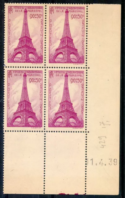 Photo Contractuelle Timbre France Neuf N° 429 ** La Tour Eiffel Coin Date