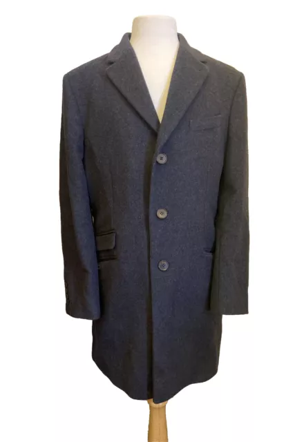 CHARLES TYRWHITT COAT 46R Grey Wool Cashmere Slim Fit Long