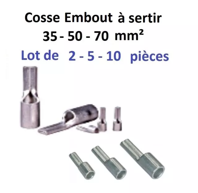 Cosse electrique nue à sertir à embout plat 35 -50-70  mm²  lot de 2-5-10 pièces