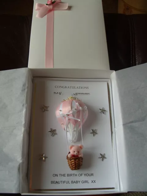 Handmade Personalised Luxury New Baby Girl Card - Boxed