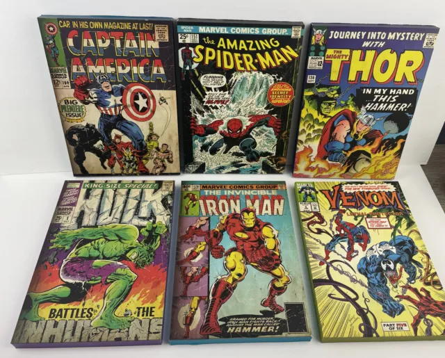 Lot Of 6 Wooden Wall Art Pop Creations Marvel Comics Spider-Man Thor Hulk Venom