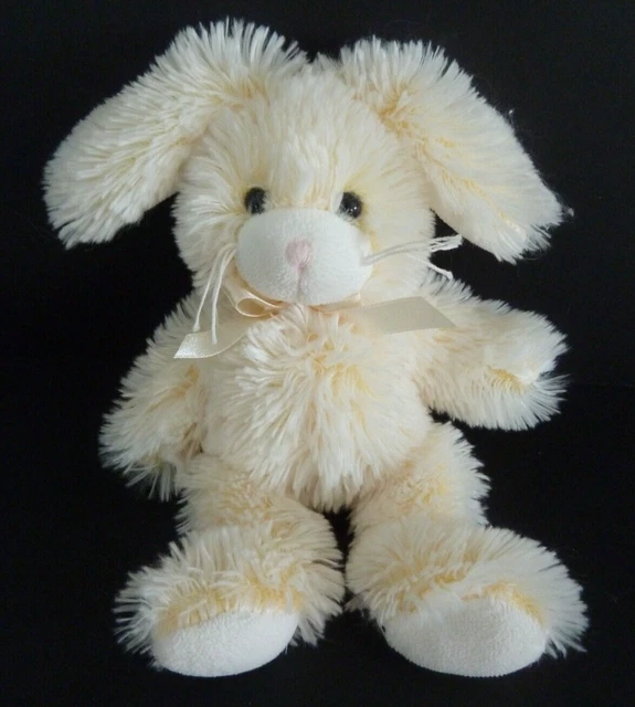 *. DOUDOU PELUCHE GIPSY LAPIN JAUNE BLANC chiné POILS LONGS BILLES 20cm ET.NEUF*