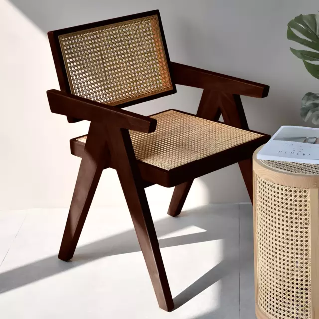 Silla de madera Accent Chandigarh brazo de ratán sillas de comedor asiento sala de estar