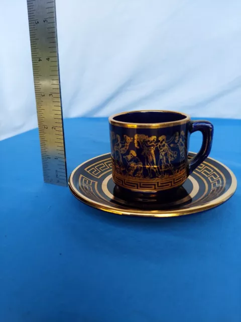 Small Greek Coffe Cup /Saucer Biriki Style Dark Cobalt Blue Gold Leaf