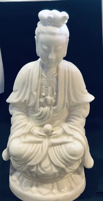 Antique Chinese Blanc De Chin Porcelain Seated Buddha Dehua Bodhisattva Statue