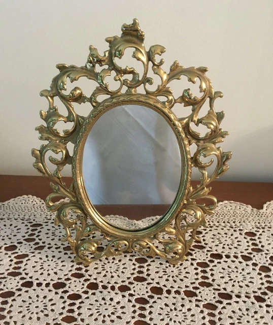 Vintage Solid brass ornate vanity/makeup mirror