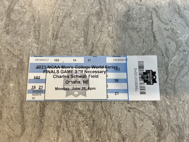 2023 NCAA College World Series Ticket Stub Game 3 RARE LSU Tigers Vs Florida