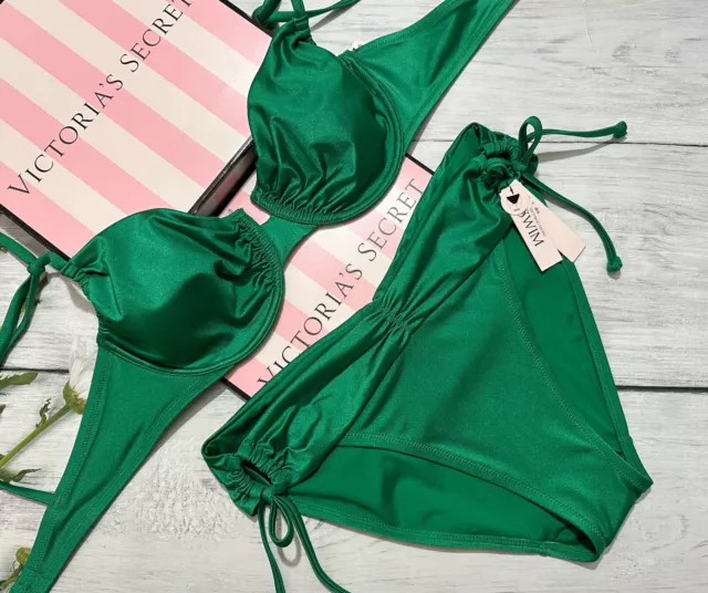 VICTORIA'S SECRET SWIM Ruched Push Up Top Bra Bikini Set Green