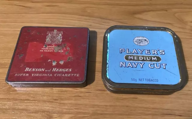 Vintage tobacco tins (Benson and Hedges & Player's Navy Cut)