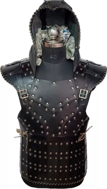 Medieval Knight Leather Armor Larp Leather viking Breastplate with hoodie 4