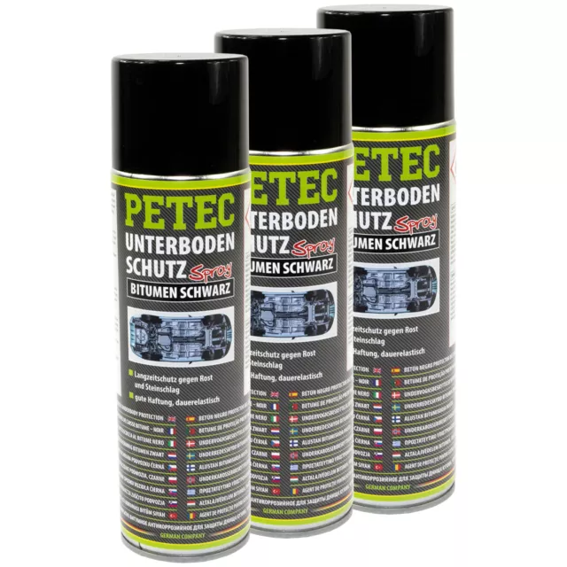 3x PETEC 73150 Protection de Soubassement Bitume Noir Spray 500ml à Longue Durée