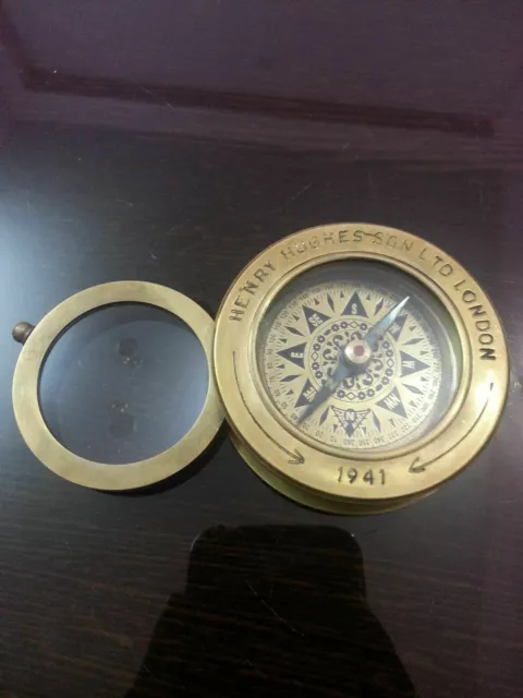 Rare Vintage Nautical Compass 3"~Henry Hughes Son London 1941~Desk Reading Lens.