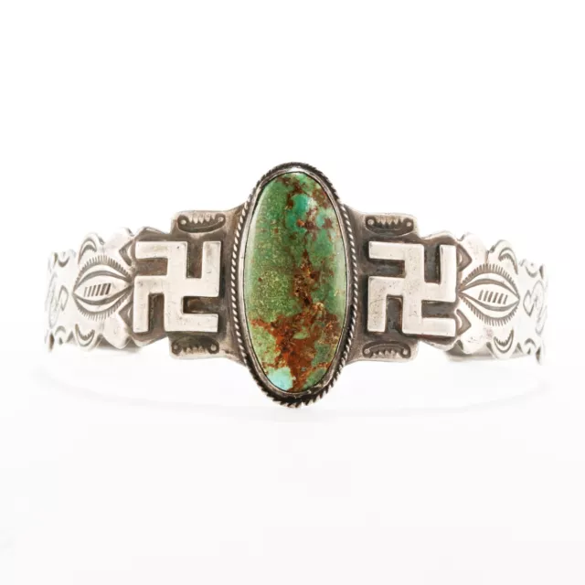 Early Old Pawn Sterling Turquoise Whirling Log Arrow Stamps Cuff Bracelet 7.25" Early Old Pawn Sterling Turquoise Whirling Log Arrow Stamps Cuff Bracelet 7.25"