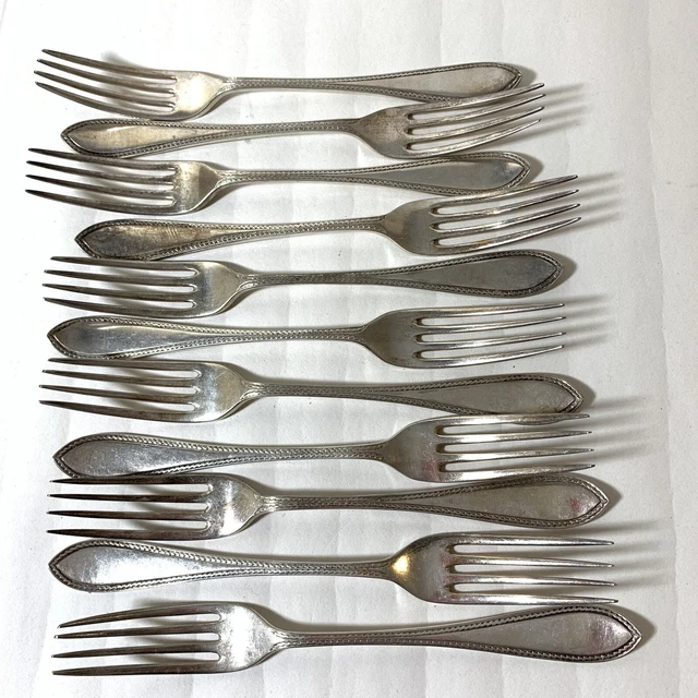Tenedores de cena Walker & Hall 12 de 20 cm patrón de cuentas plato de plata EPNS vintage