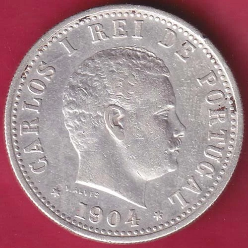 Portuguese India 1904 Carlos I uma Rupia rare silver coin #X9