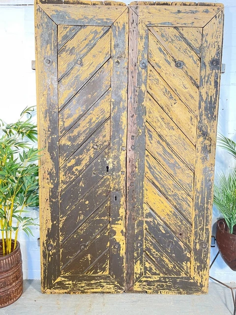 Large Antique 19th century Pair French Wooden Panelled Shutter Cellar Barn Doors