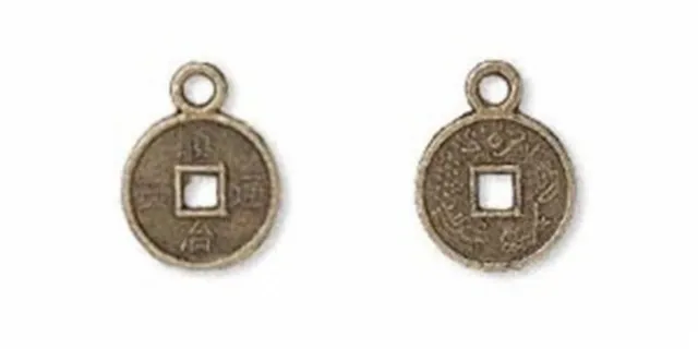 Antiqued Brass Chinese Dynasty Coin Charms Drops 10 pcs
