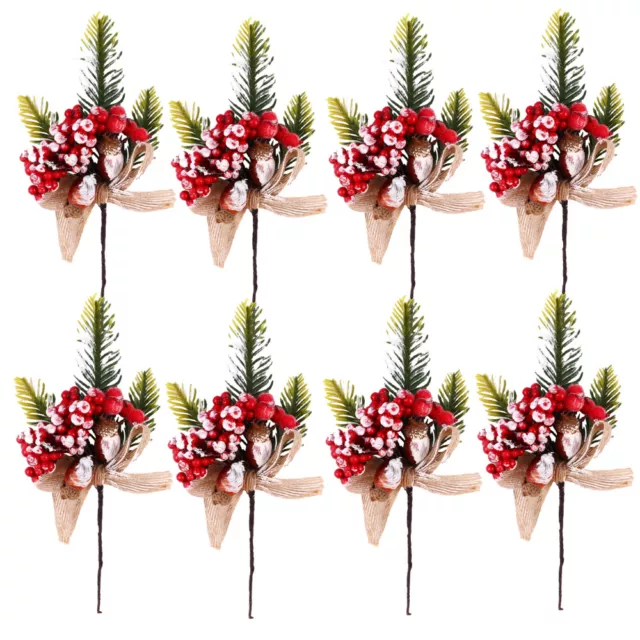 Künstliche Weihnachtspflücker 8er Set Tannenzweige Beeren Blumenkranz Picks