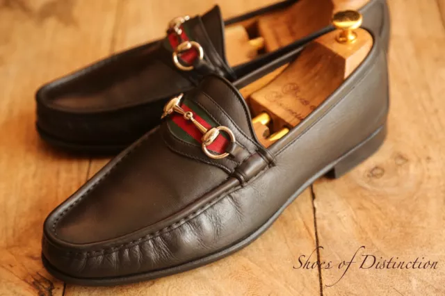 Gucci Black Leather Shoes Silver Bit Loafers Men's UK 8 E EU 42 US 9