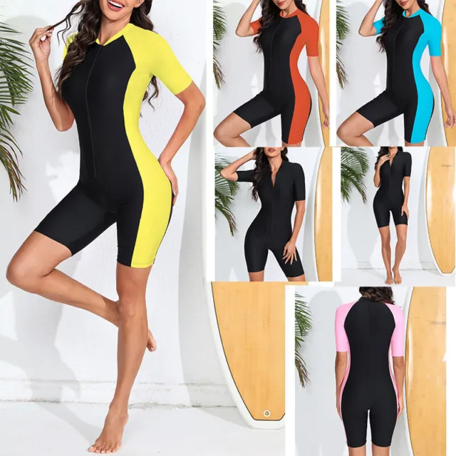 Women Swimwear Rash Guard Leotard Padded Jumpsuit Short Sleeve Swimsuits Suit 2