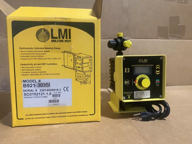 LMI Chemical Metering Pump B921-393SI 2.5 GPH 100 psi PVDF/PTFE External Control