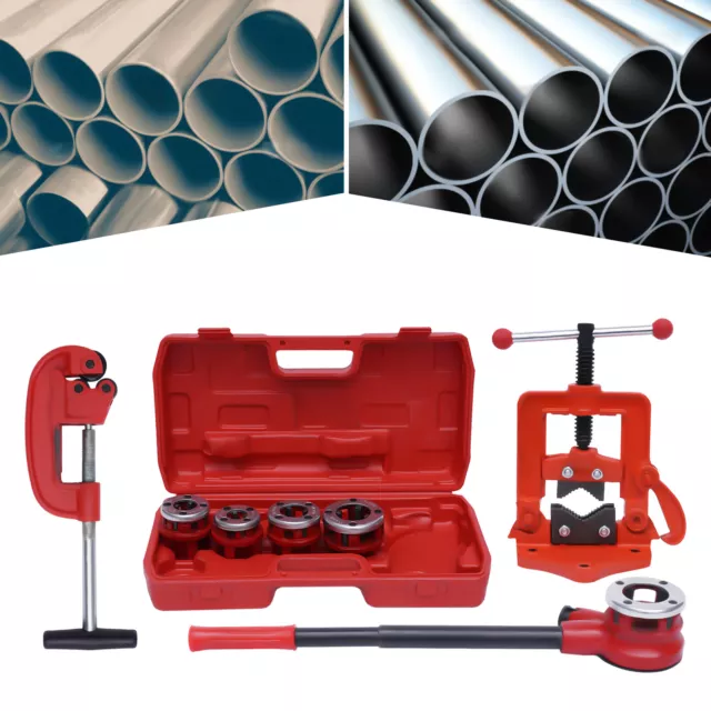 New Ratchet Pipe Threader Kit Set Ratcheting w/5 Dies & Ratchet Handle&Case BSPT