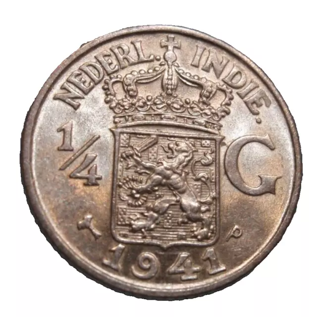 Netherlands East Indies Silver 1941 1/4 Gulden UNC KM#319 SILVER Littleton Coin