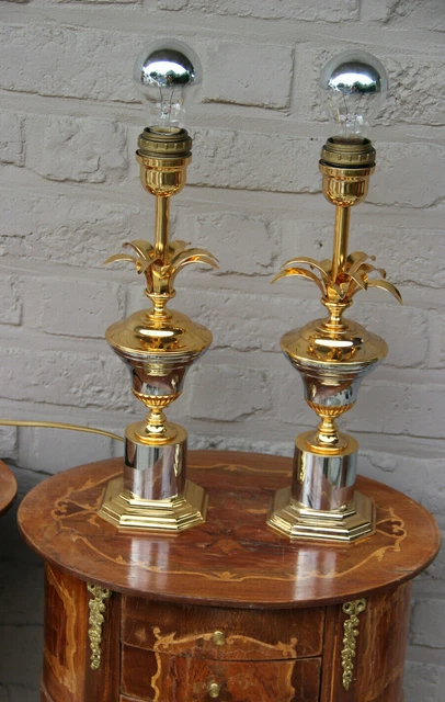 PAIR mid century 1970 Table lamp pineapple leaves attr maison jansen