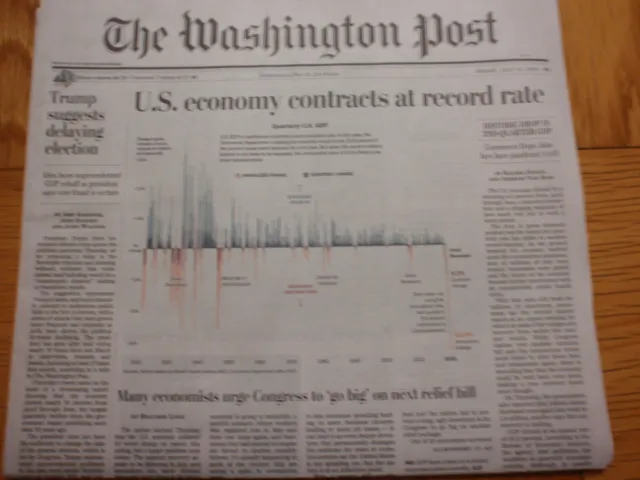 US ECONOMY CONTRACTS AT RECORD PACE July 2020 WASHINGTON POST Front Section