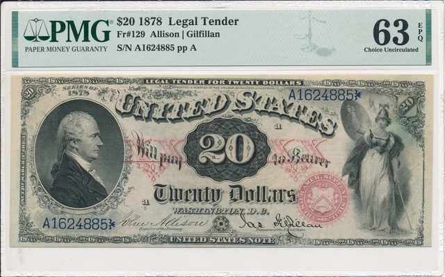 Legal Tender USA  $20 1878 Prefix A PMG  63EPQ