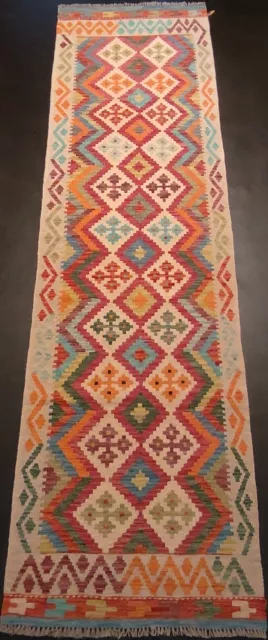 Alfombra hecha a mano corredor afgano Kilim, alfombra azteca tejida a mano Chobi, 298x82 cm