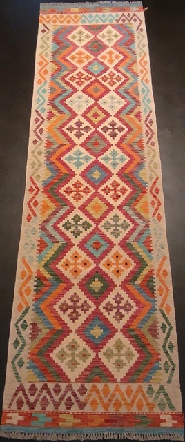 Alfombra hecha a mano corredor afgano Kilim, alfombra azteca tejida a mano Chobi, 298x82 cm