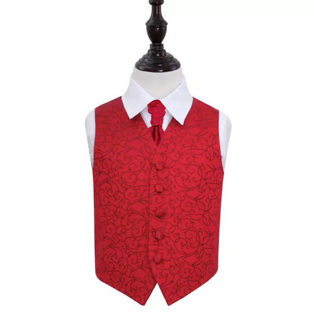 DQT Swirl Patterned Burgundy Boys Wedding Waistcoat & Cravat Set