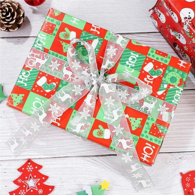 Satin Organza Ribbon Wired Elk Pattern Christmas gift Ribbon 10M/Roll Snowflake
