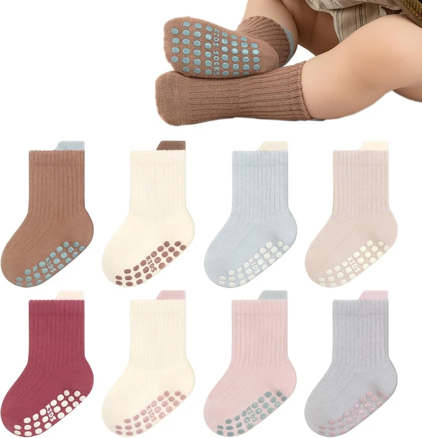 12 Paia Calzini Antiscivolo Bimba - Fantasia Mix - Colori Pastello (Beige, Rosa, Bianco, Grigio, Celeste, Azzurro, Blu)
