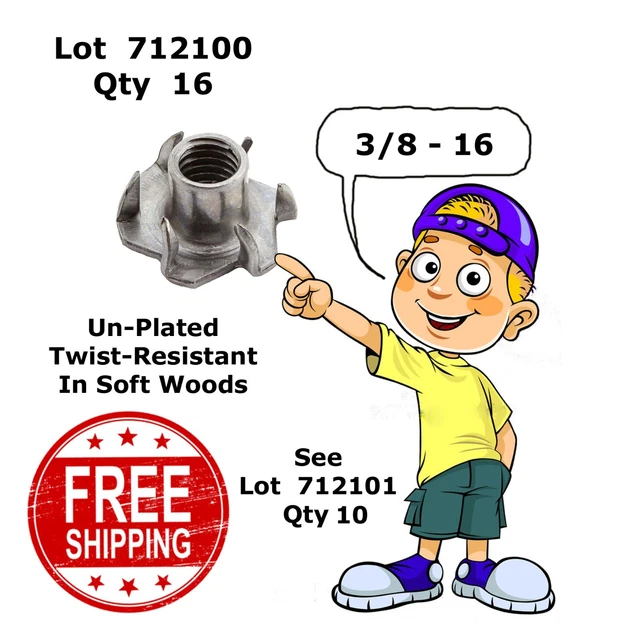 NUTS TEE STEEL 3/8-16 x 7/16" Un-Plated 6 Prong (16) 712100