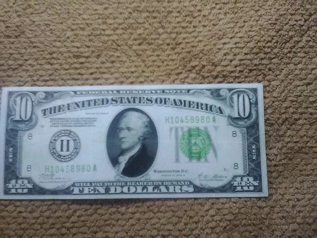 1928 Series B $10 Ten Dollar Note, Crisp, Nice, Xf/Xf+, Lg Seal ,St Louis-Issued