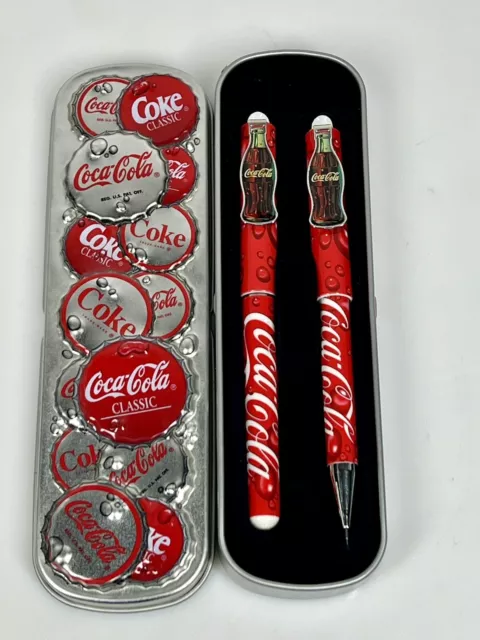 Coca Cola Vintage Pen & Pencil Set In Tin Box 1998