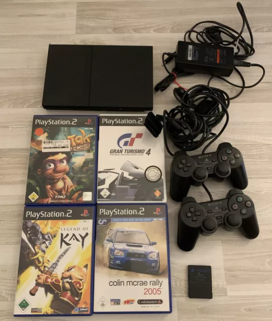 Play Station 2 - Slim Konsole - SONY PS 2 + 2 Controller + Kabel + 4 Spiele