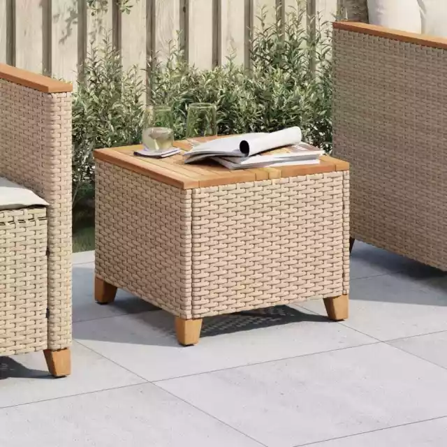 Garden Table Outdoor Dining Beige Poly Rattan Acacia Wood vidaXL