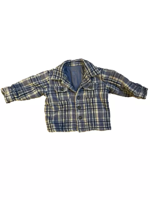 OLD NAVY Baby Boy Flannel Jacket Shacket Gray Plaid 6-12 months Elbow Patches