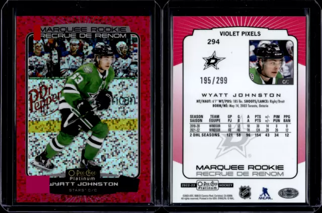 2022-23 O-Pee-Chee Platinum Marquee Rookies Violet Pixels Wyatt Johnston /299