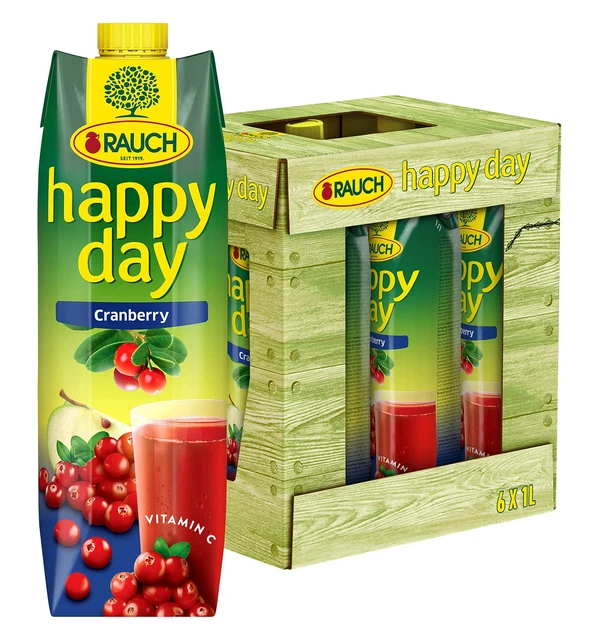 Fumo Happy Day Cranberry succo di frutta bevanda nettare 6x 1L MHD 08/2020 NUOVO 2/24