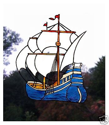 Sailing Boat Stained Glass Effect Window Cling / Decal