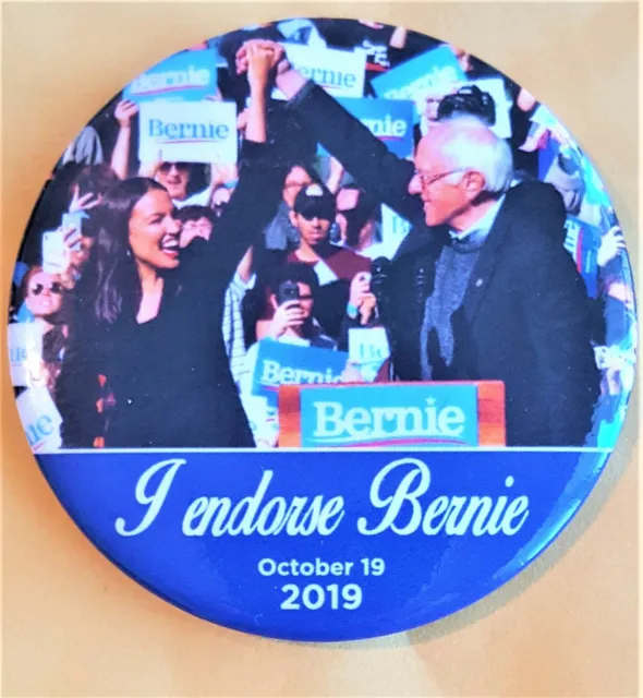 Alexandria iOcasio! Cortez 2020 Campaign Button Bernie Sanders For President