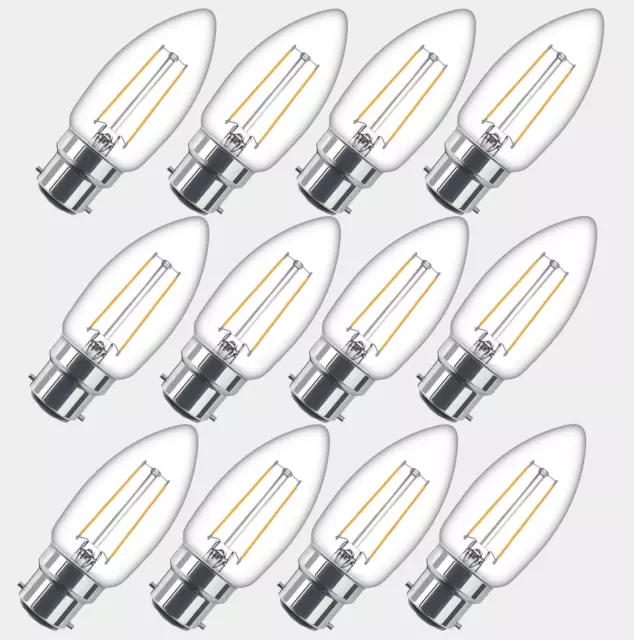 12er-Pack 2W - 25W Vintage LED GLÜHBIRNEN Bajonett BC B22 Kerzenlampe warmweiß