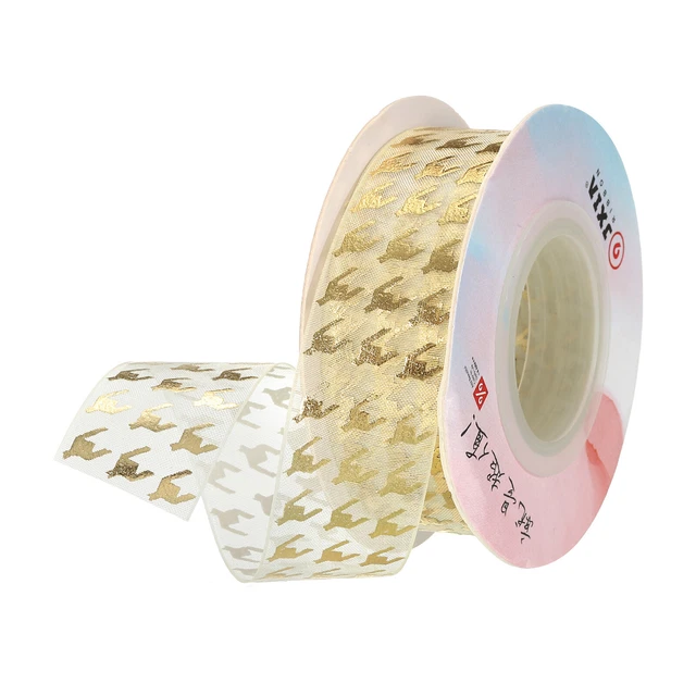 Cinta de gasa transparente con cable de organza de 1 pulgada 20 yardas de ancho impresa pájaro