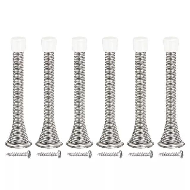 6Pcs Spring Door Stopper, 3-3/4" Flexible Door Stop Rubber Bumper (Nickel)