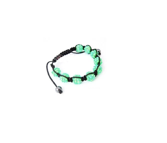 Bracelet Shamballa Macramé Noir Avec Perles Hématite Et Cristal Bleu - Neuf, Unisexe